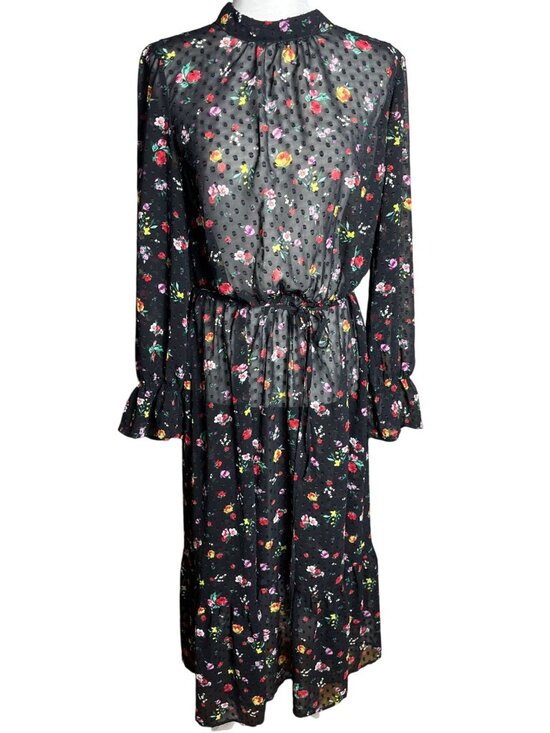 Dresses & Skirts - Whimsigoth Dark Fairy Sheer Dress Floral Burnout Dots Blouson Goth Maxi Wom S/M